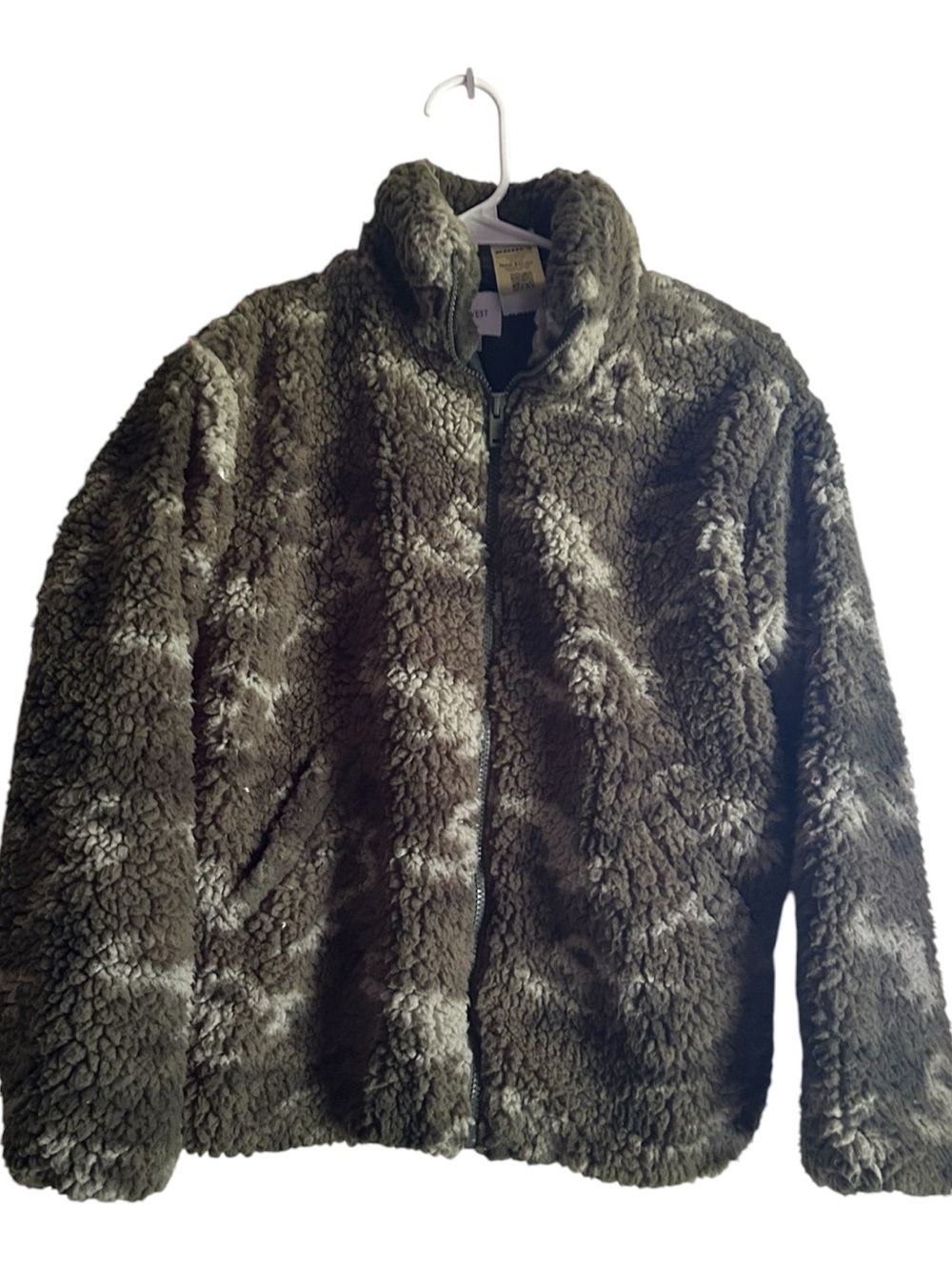 Nine West Size XS faux Sherpa Zip-Up Jacket in Olive Green